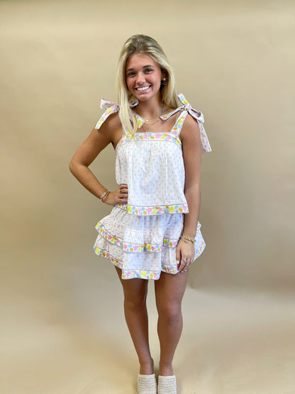 Luca Embroidred Top Floral Pastel