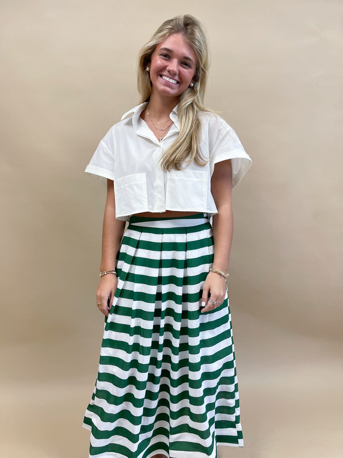 Greenbriar Stripe Midi Skirt