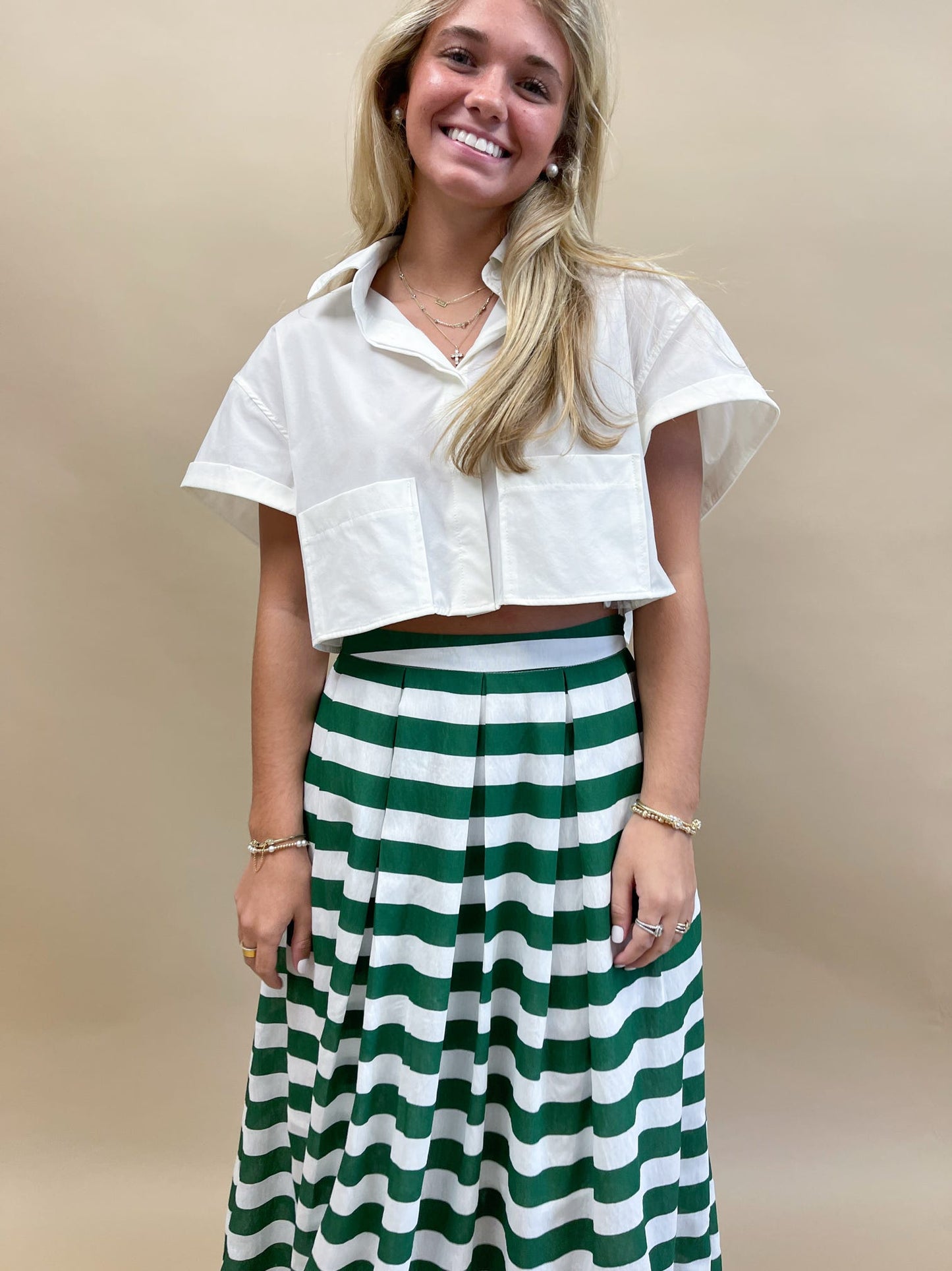 Greenbriar Stripe Midi Skirt
