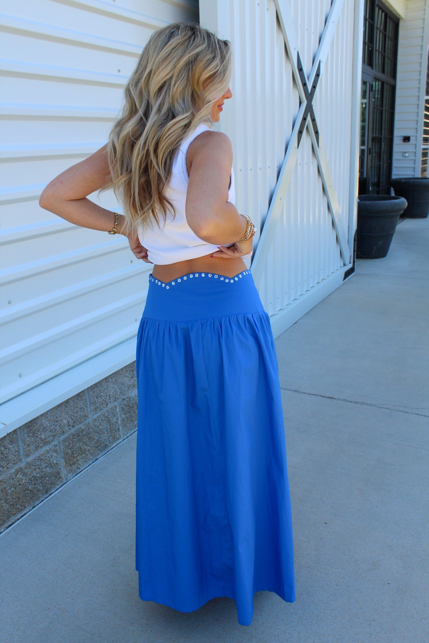 Electric Elegance Studded Maxi Skirt