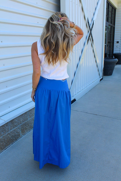 Electric Elegance Studded Maxi Skirt