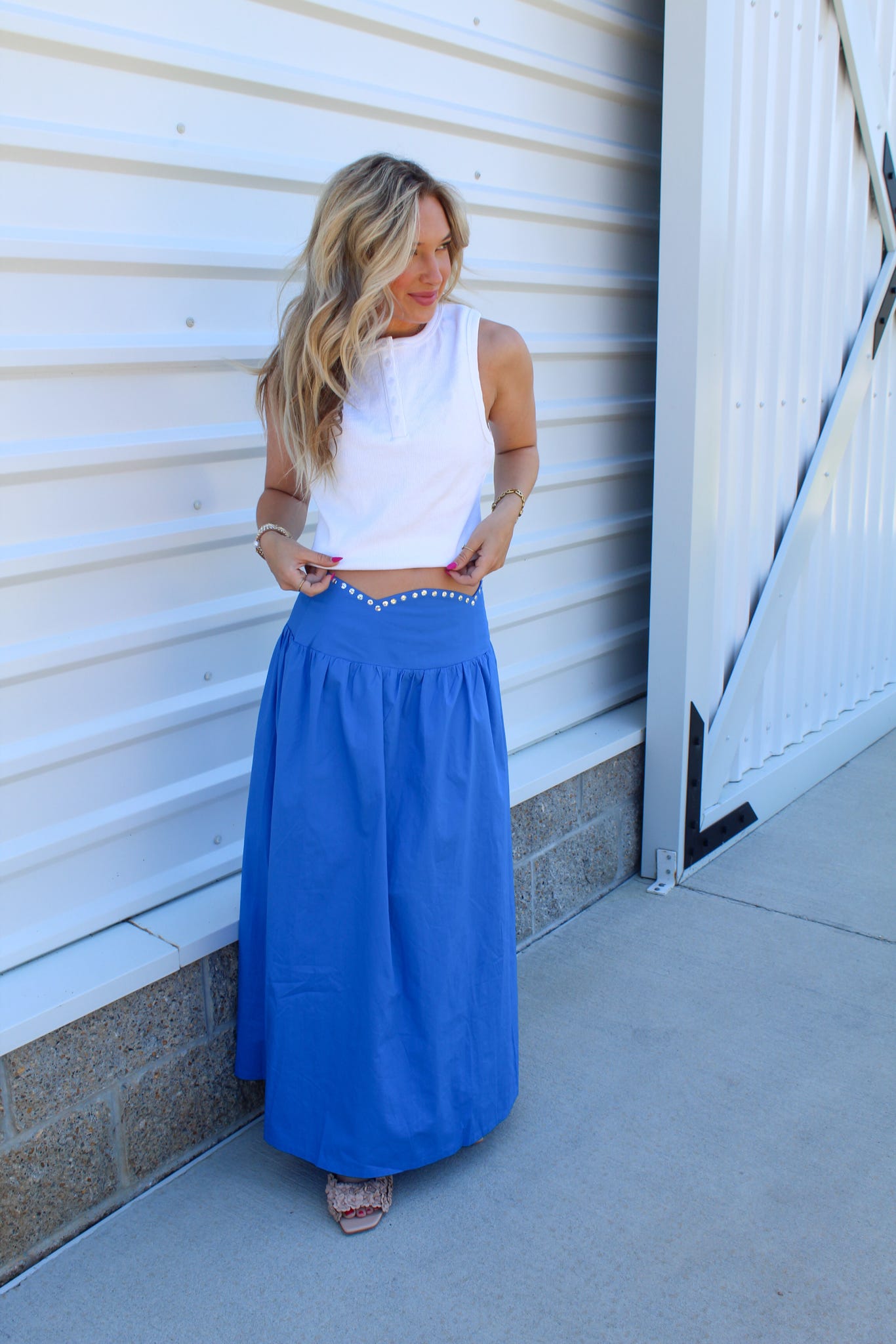 Electric Elegance Studded Maxi Skirt