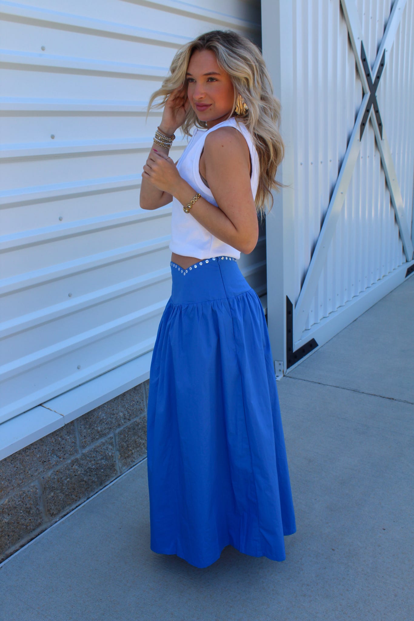 Electric Elegance Studded Maxi Skirt