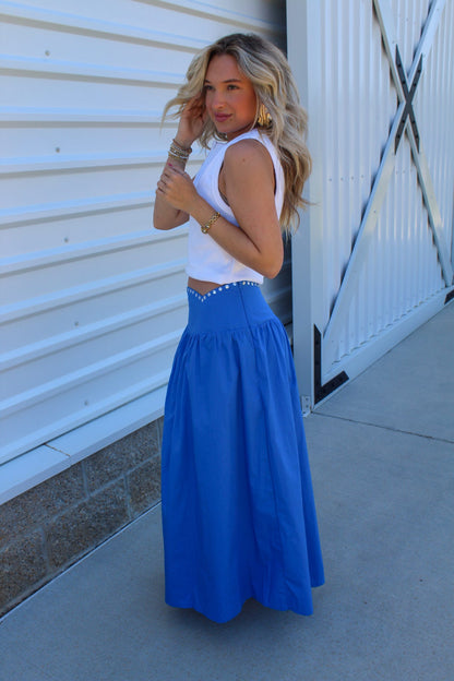 Electric Elegance Studded Maxi Skirt