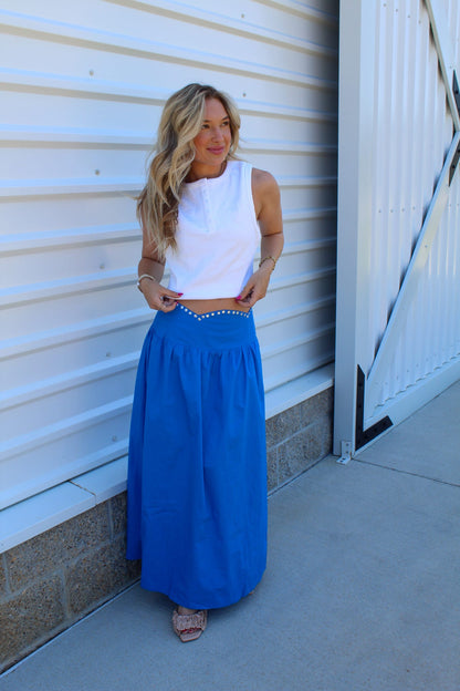 Electric Elegance Studded Maxi Skirt