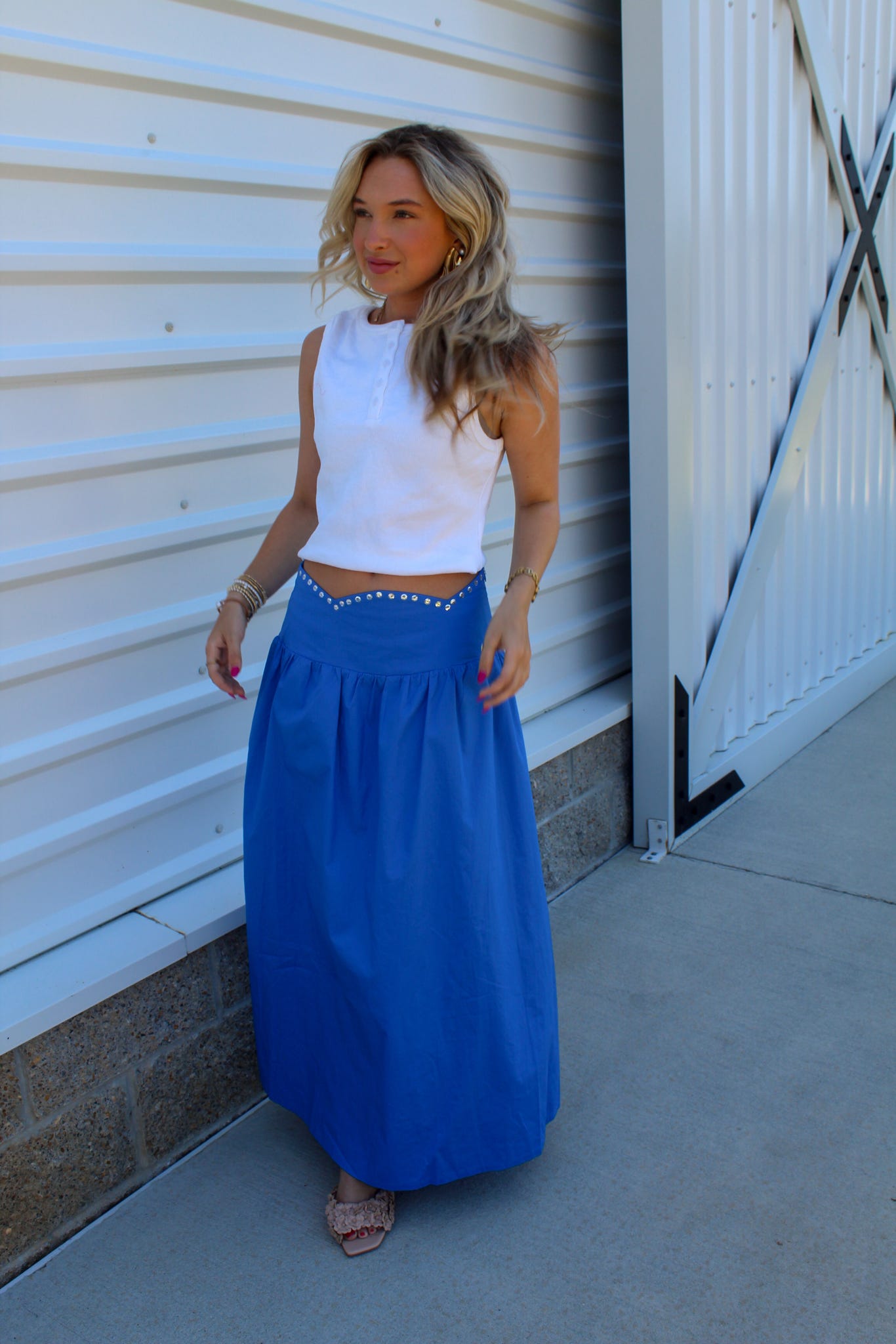 Electric Elegance Studded Maxi Skirt