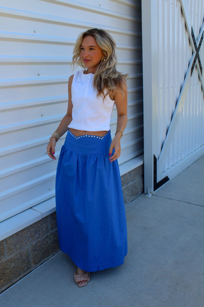 Electric Elegance Studded Maxi Skirt