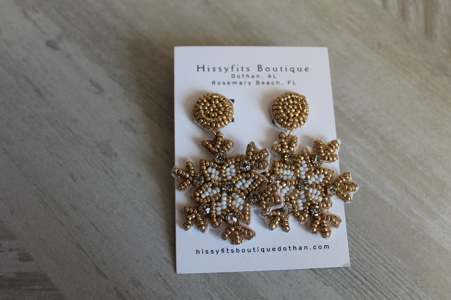 Gold Beaded Snowflake Earrings