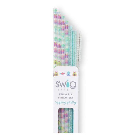 Lake Girl + Aqua Glitter Reusable Straw Set