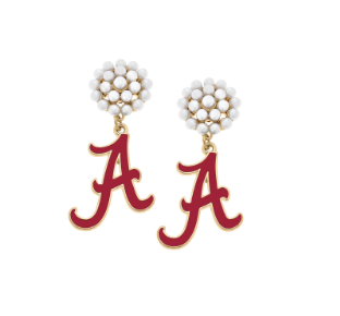 Alabama Crimson Tide Pearl Cluster Enamel Drop Earrings