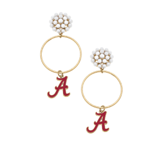 Alabama Crimson Tide Pearl Cluster Enamel Hoop Earrings