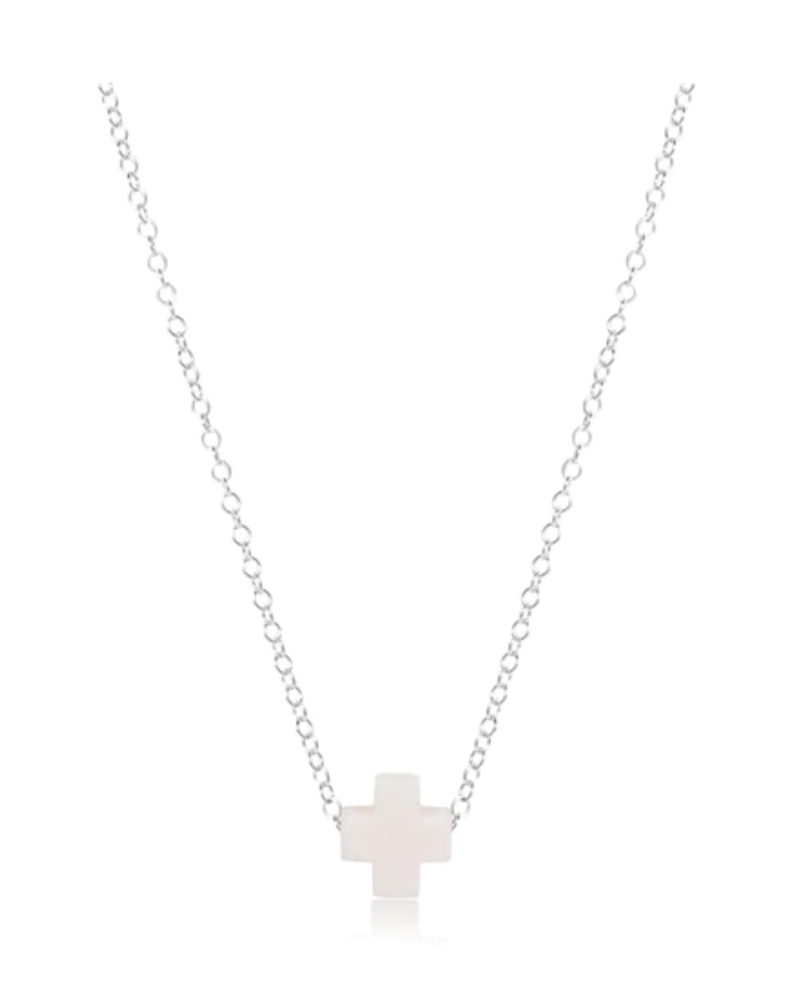 16" Necklace Sterling - Signature Cross Off-White