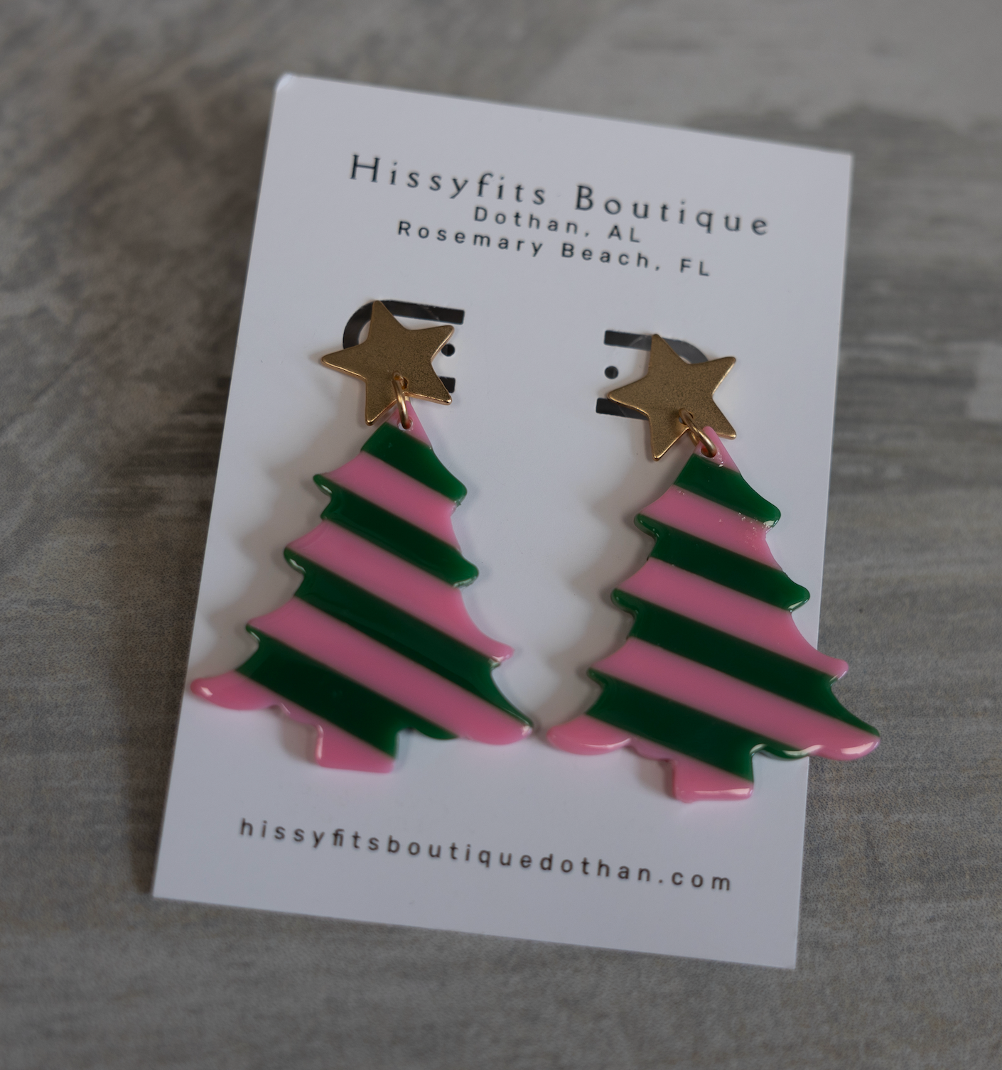 Pink and Green Christmas Tree Earrings