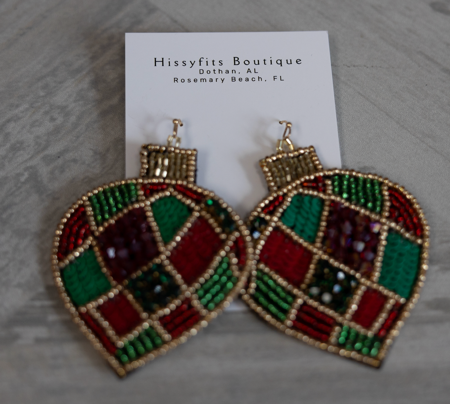 Red, Green & Gold Quilted Light Bulb Earrings