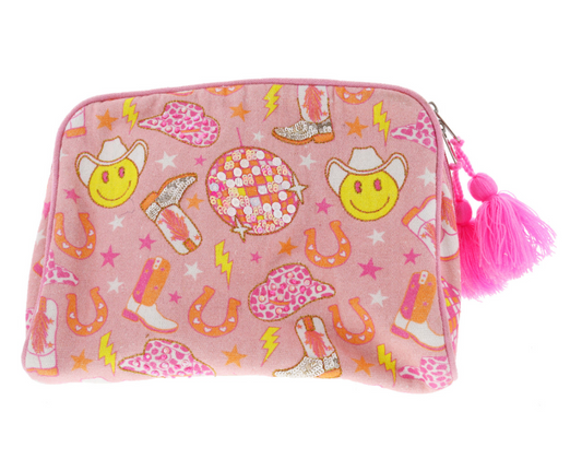 PINK DISCO COWGIRL LARGE ZIPPER POUCH