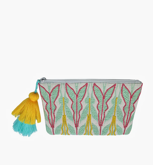 Faith Printed Cotton Pouch - Sage/Pink