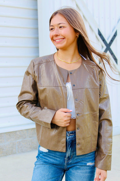 Lakin Leather Button Up Jacket