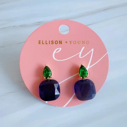 Lustre Duo Drop Earrings - Sculpted Oval with Petite Accent Detail - Emerald Ocean