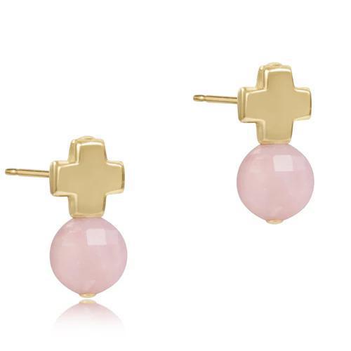 Signature Cross Gold Stud - Pink  Opal