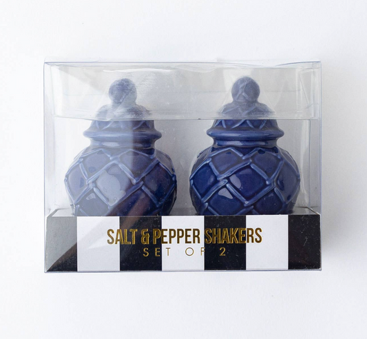 Navy Textured Ginger Jar Salt & Pepper Shakers