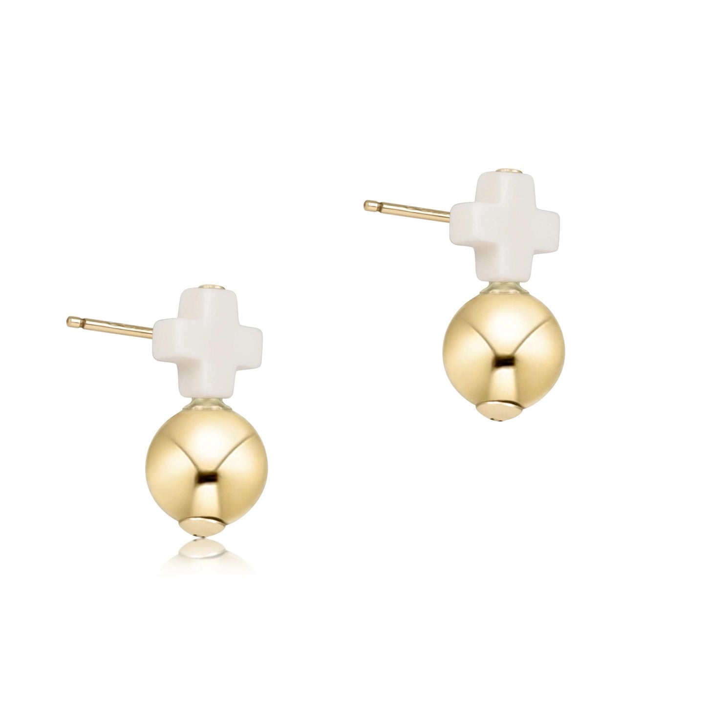 Signature Cross Small Off-White Stud Earrings - Classic Gold