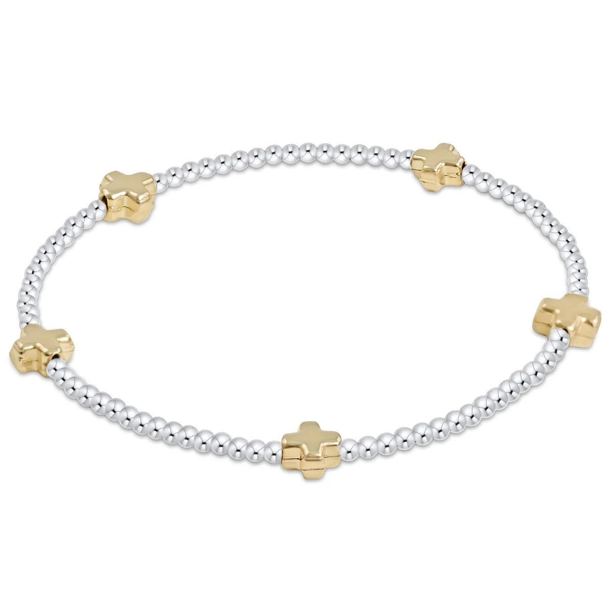 Signature Cross Small Mixed Metal 2mm Gold Bracelet