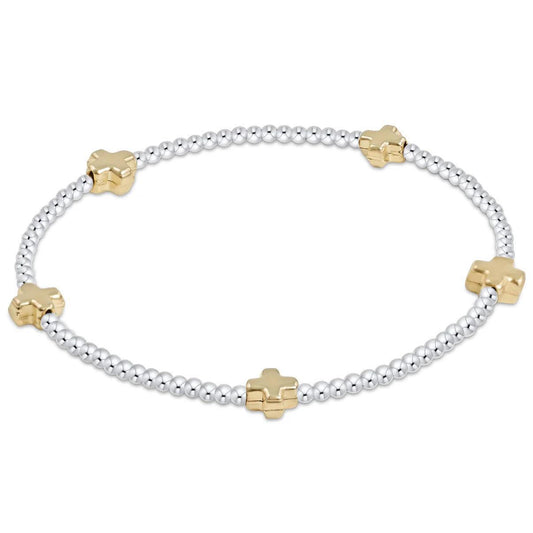 Signature Cross Small Mixed Metal 2mm Gold Bracelet