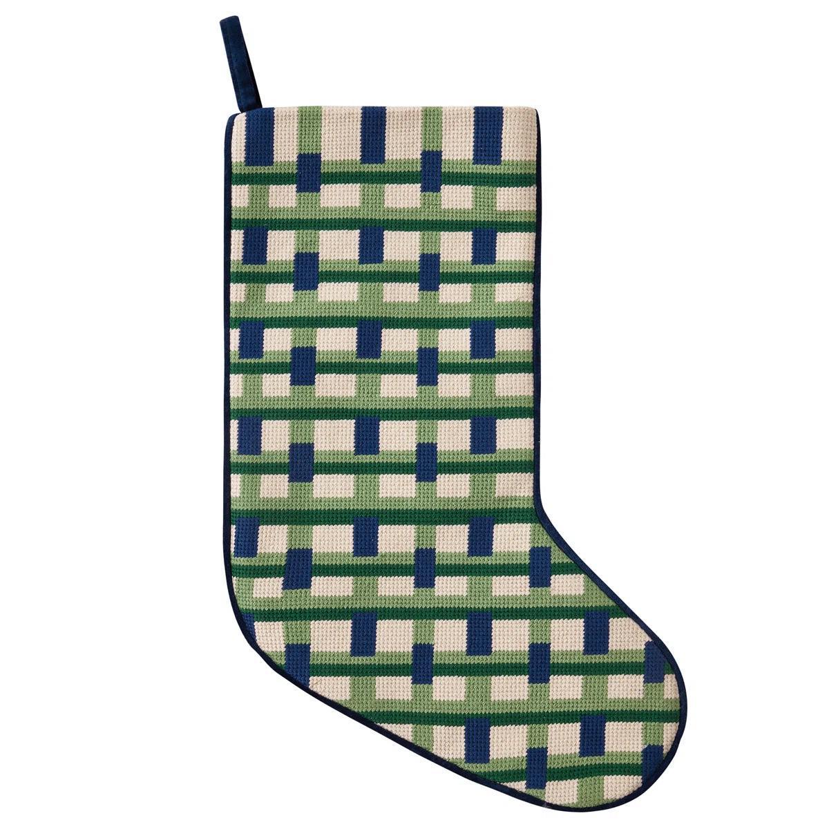 Abstract Plaid Blue / Green Stocking