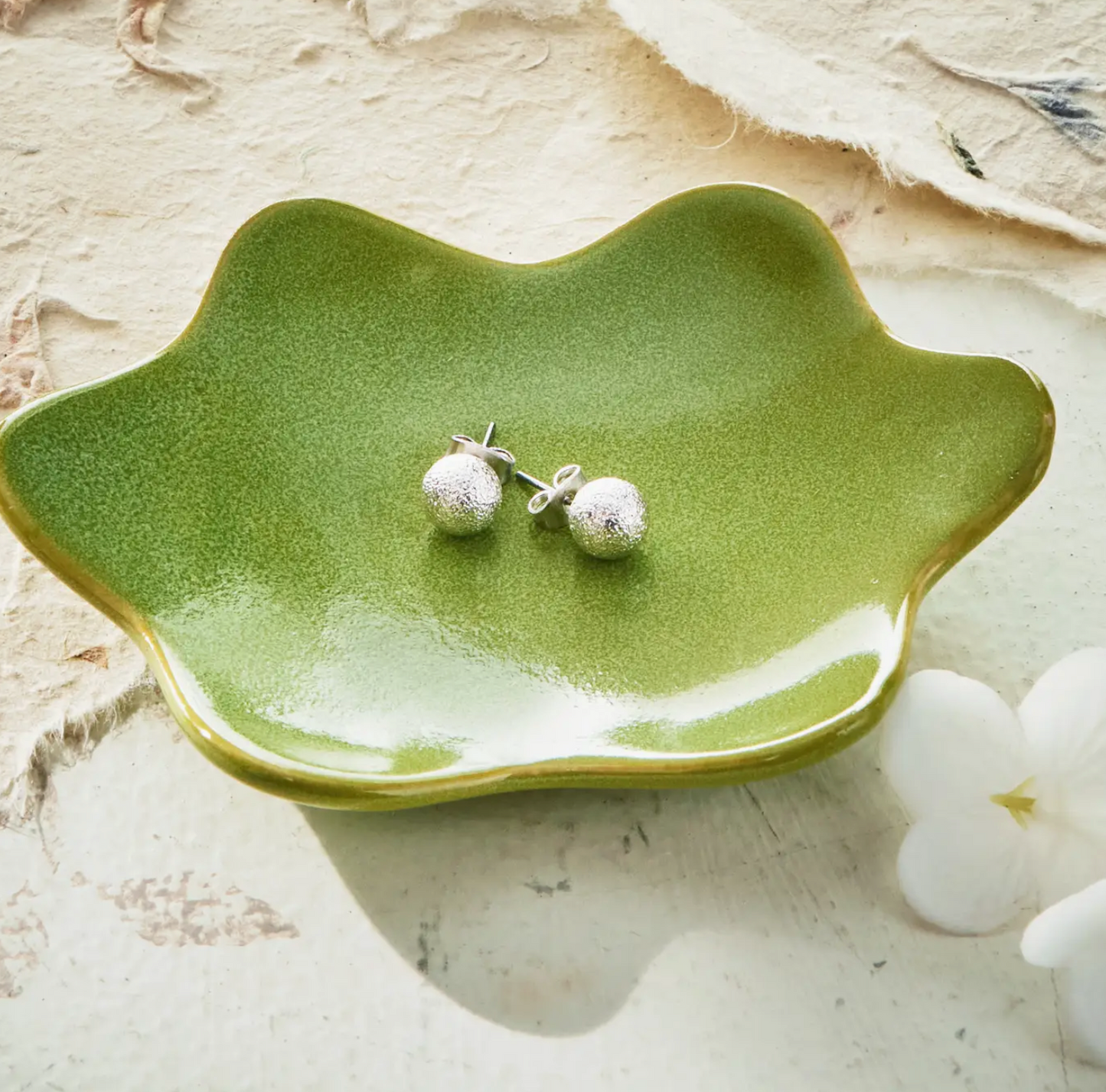 Organic Wave Trinket Dish Small Green Stoneware Everyday