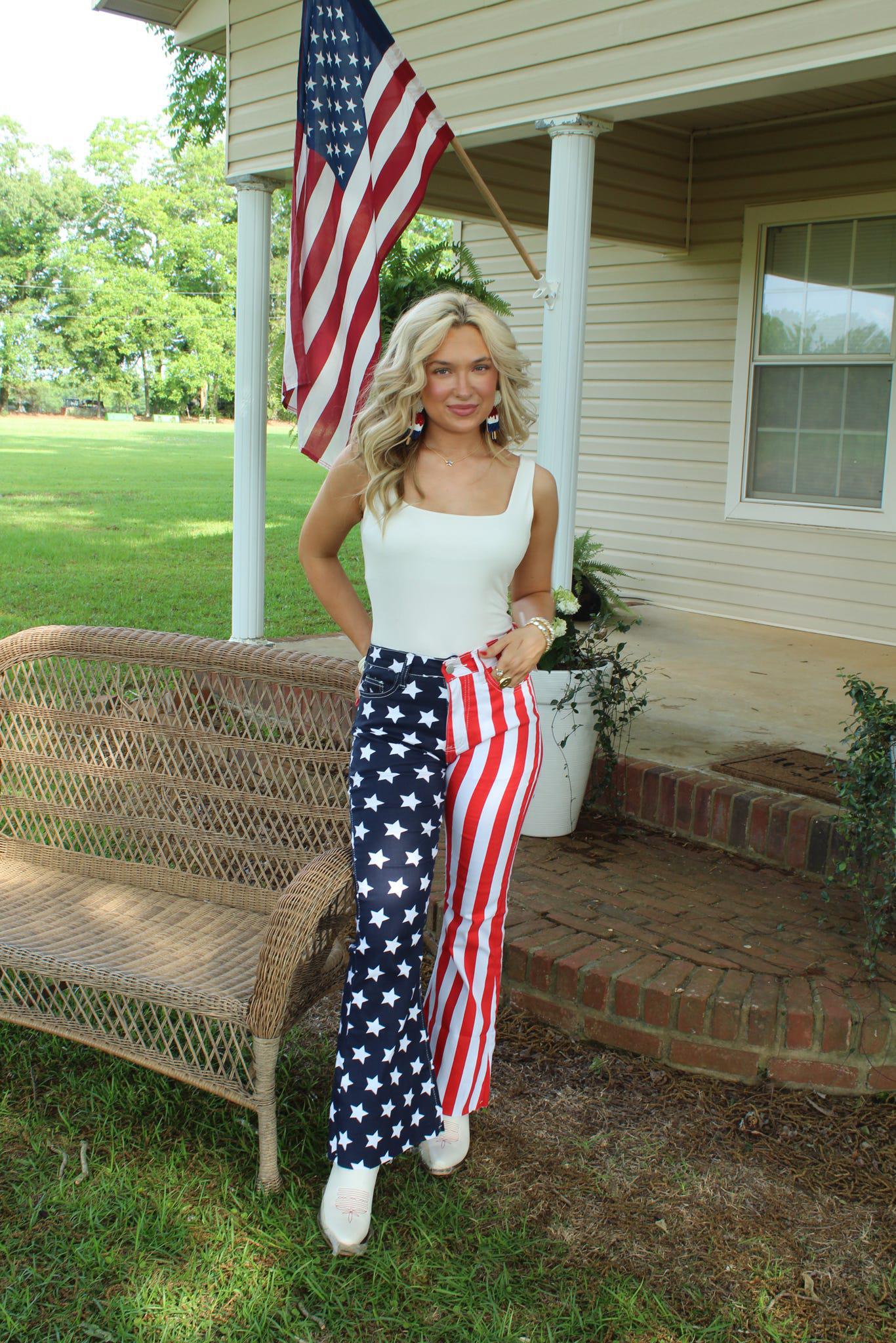 Flag Print Flared Jeans
