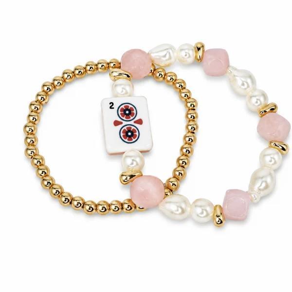 Mahjong Tile Double Strand Beaded Bracelet