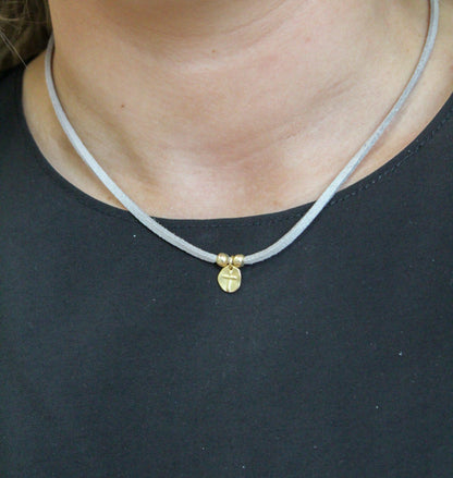 Suede Leather Necklace W/ Gold Filled Cross
