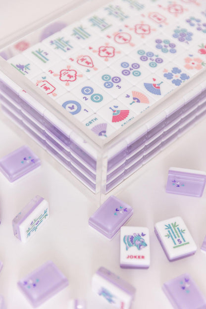 Classic Mahjong Tile Set Rose / Lucite Display Box