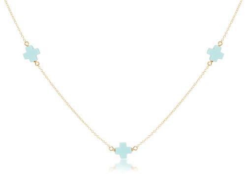 15" Choker Simplicity Chain Gold - Signature Cross Turquoise