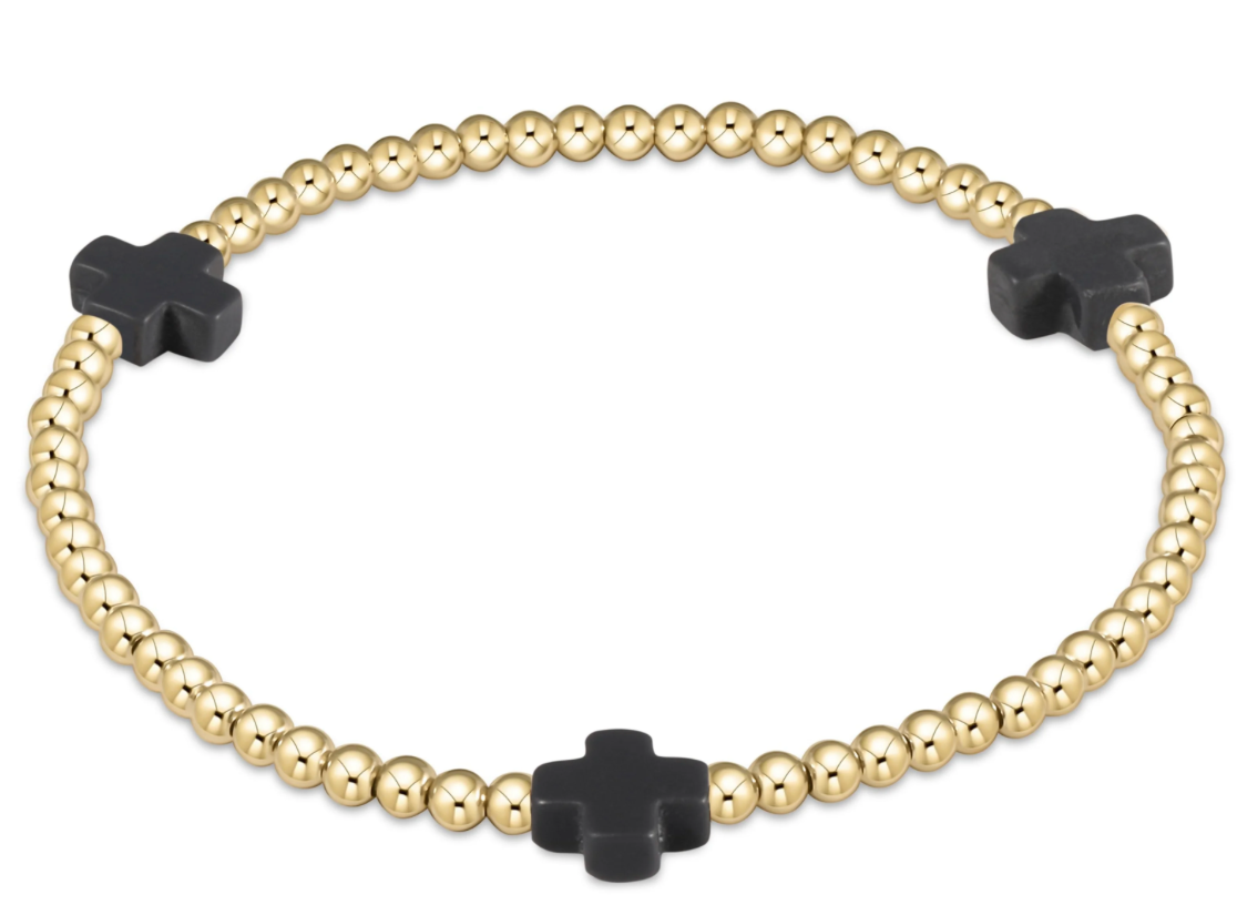 enewton Extends - Signature Cross Gold Pattern 3mm Bead Bracelet - Charcoal