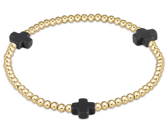 enewton Extends - Signature Cross Gold Pattern 3mm Bead Bracelet - Charcoal