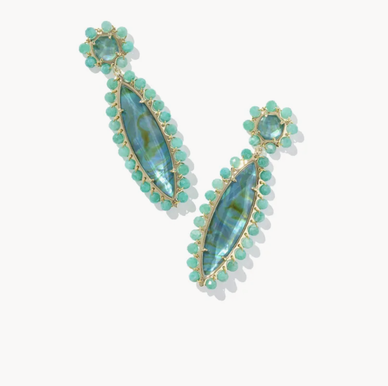 Genevieve Gold Beaded Statement Earrings Deep Aqua Illusion