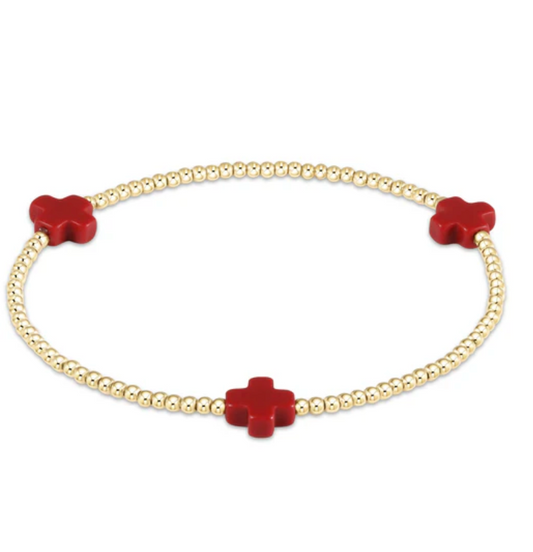 Signature Cross Gold Pattern 2mm Bead Bracelet - Red