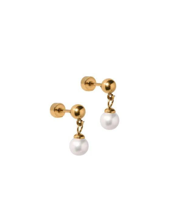 Gold Millie Pearl Screwback Stud Earrings