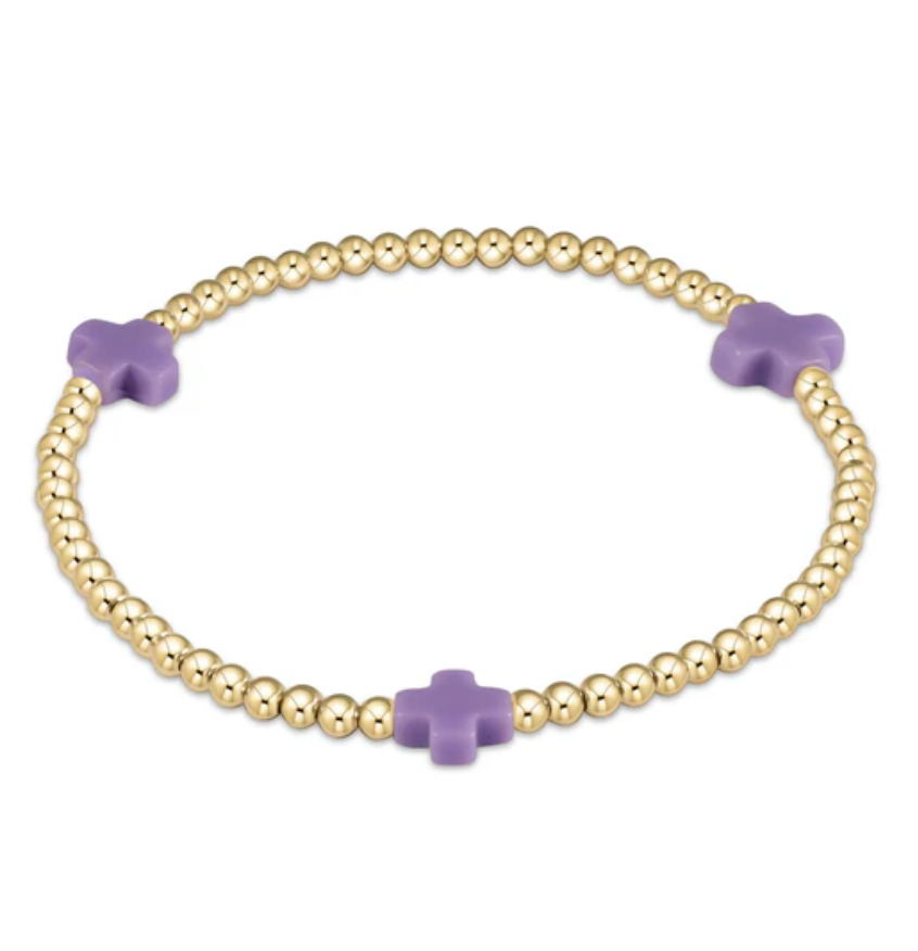 Signature Cross Gold Pattern 3mm Bead Bracelet - Purple