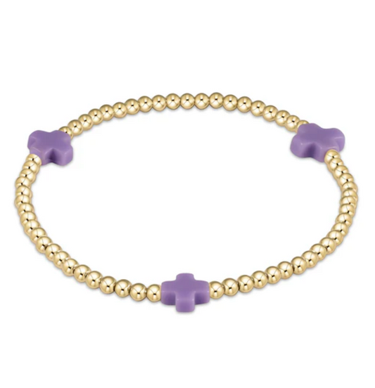 Signature Cross Gold Pattern 3mm Bead Bracelet - Purple