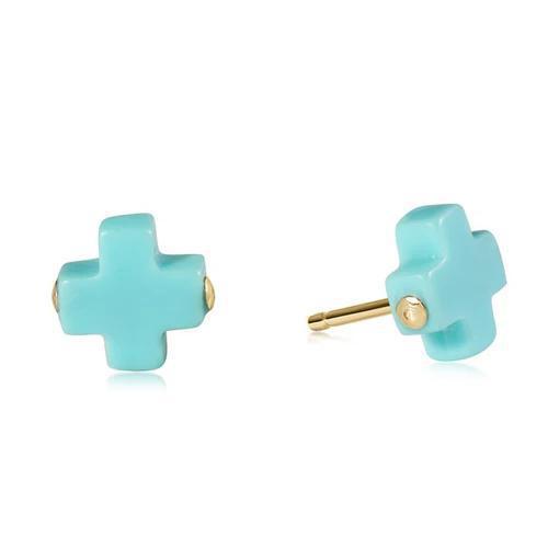 Signature Cross Turquoise Stud- Gold