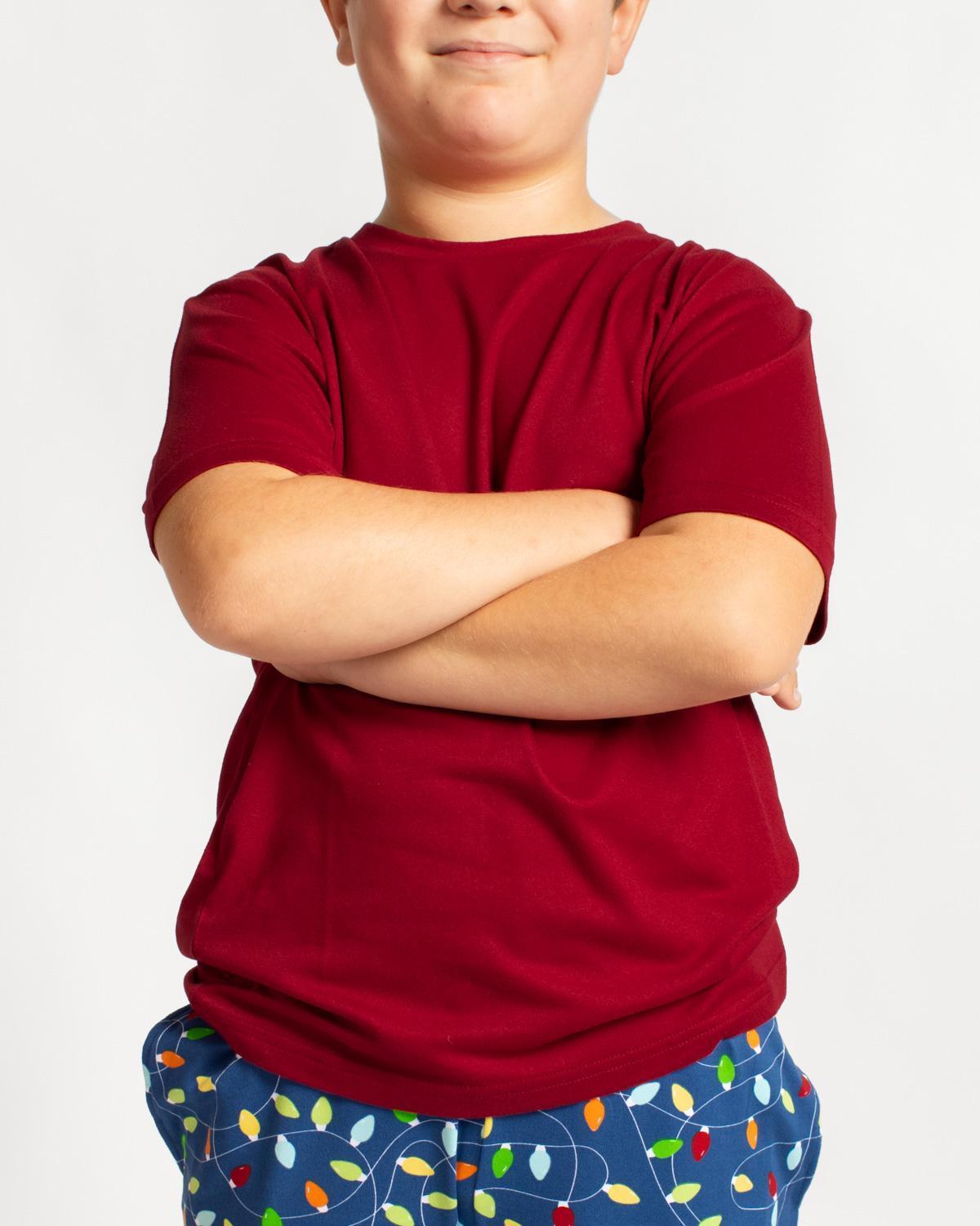 Dark Red Youth Crew Neck Short Sleeve T-Shirt
