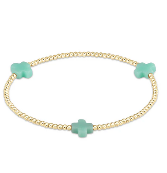 Signature Cross Gold Pattern 2mm Bead Bracelet - Mint