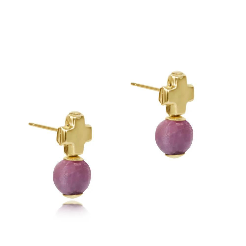 Signature Cross Gold Stud Earring- Ruby