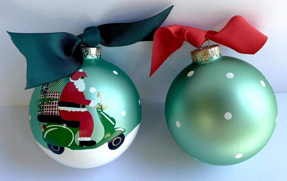 WARMEST WISHES SANTA ON A SCOOTER ROUND ORNAMENT