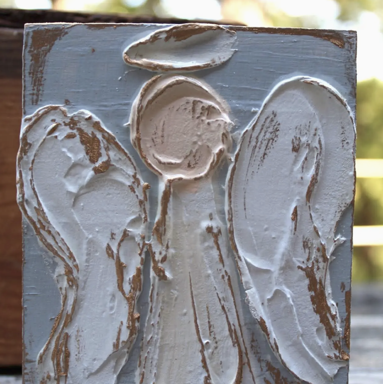 4X5 Angel Hand Painted Textured Wood Block