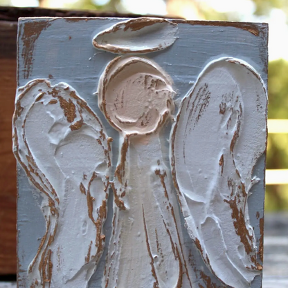 4X5 Angel Hand Painted Textured Wood Block