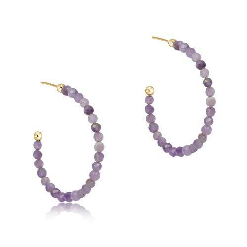 Beaded Gemstone 1.25" Post Hoop - 3mm Amethyst