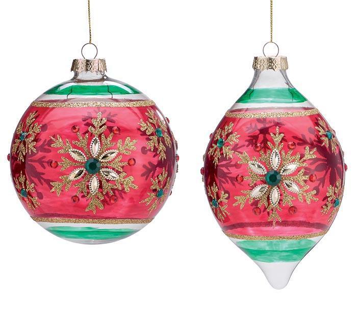 Red & Green Glass Snowflake Ornament